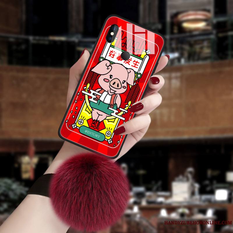Redmi Note 6 Pro Étui Coque De Téléphone Personnalité Verre Pompon Rouge