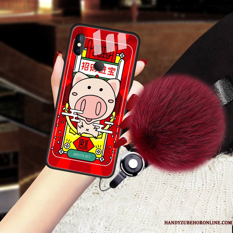 Redmi Note 6 Pro Étui Coque De Téléphone Personnalité Verre Pompon Rouge