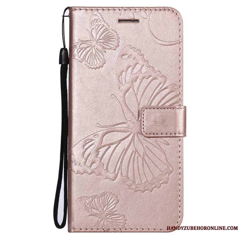 Redmi Note 7 Coque Bleu Marin Étui En Cuir Fleurs De Papillons Rouge Protection Petit Incassable