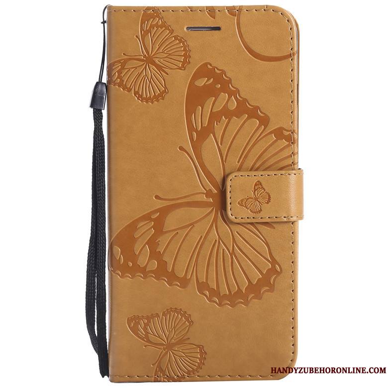 Redmi Note 7 Coque Bleu Marin Étui En Cuir Fleurs De Papillons Rouge Protection Petit Incassable