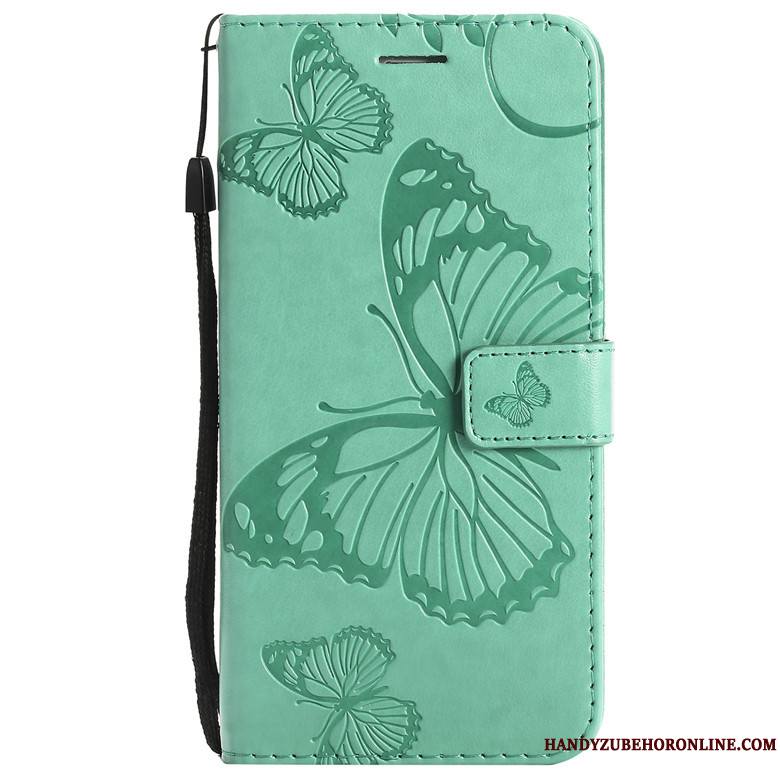 Redmi Note 7 Coque Bleu Marin Étui En Cuir Fleurs De Papillons Rouge Protection Petit Incassable