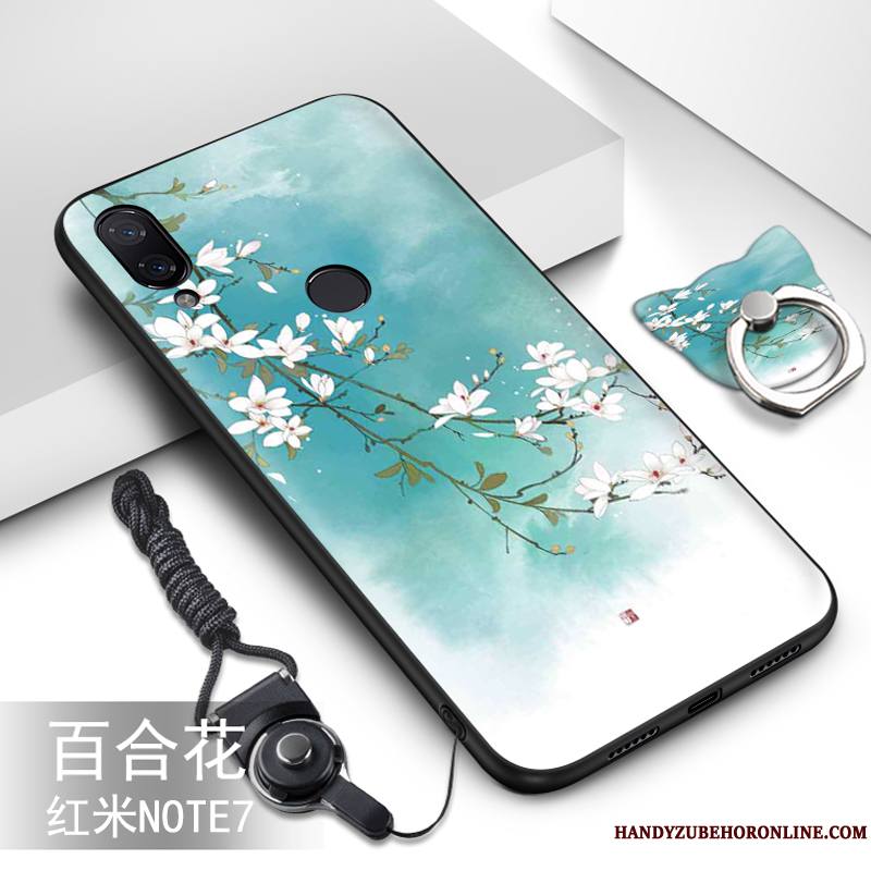 Redmi Note 7 Coque Net Rouge Dessin Animé Peinture Ornements Suspendus Bleu Étui Silicone