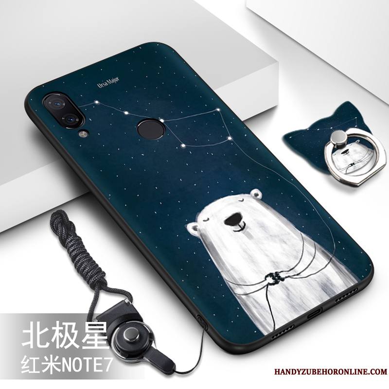 Redmi Note 7 Coque Net Rouge Dessin Animé Peinture Ornements Suspendus Bleu Étui Silicone