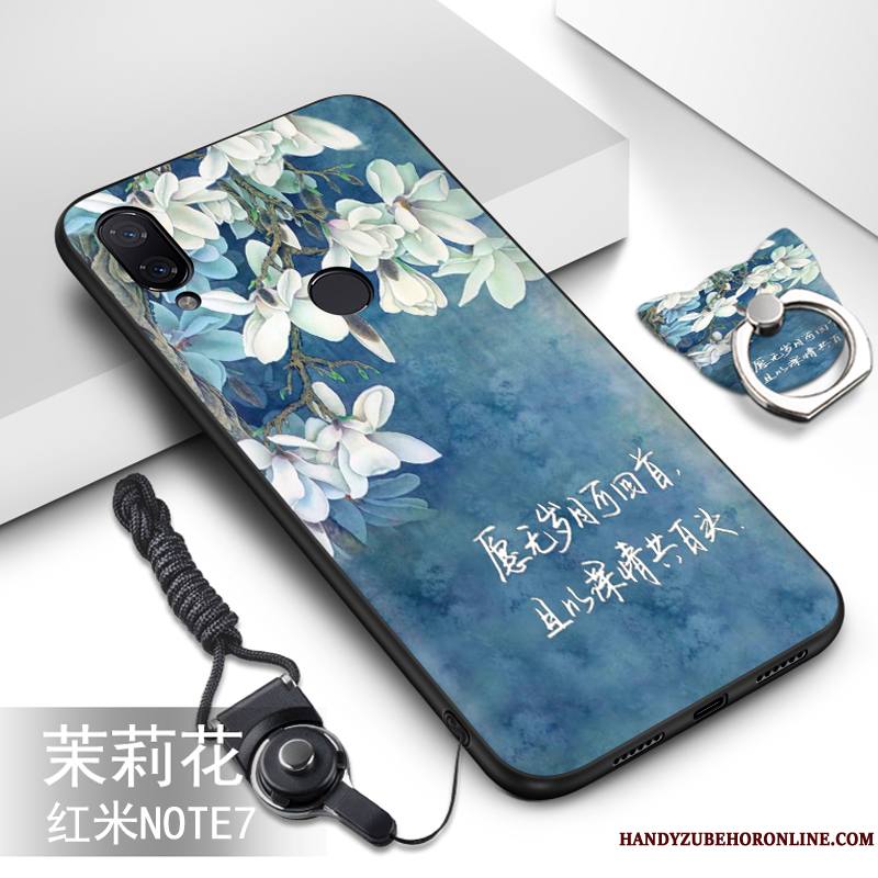 Redmi Note 7 Coque Net Rouge Dessin Animé Peinture Ornements Suspendus Bleu Étui Silicone