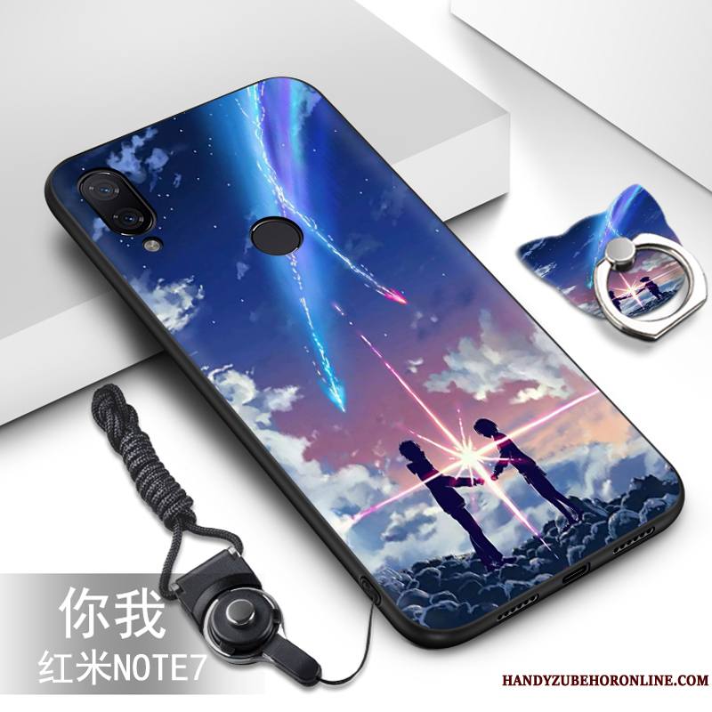 Redmi Note 7 Coque Net Rouge Dessin Animé Peinture Ornements Suspendus Bleu Étui Silicone