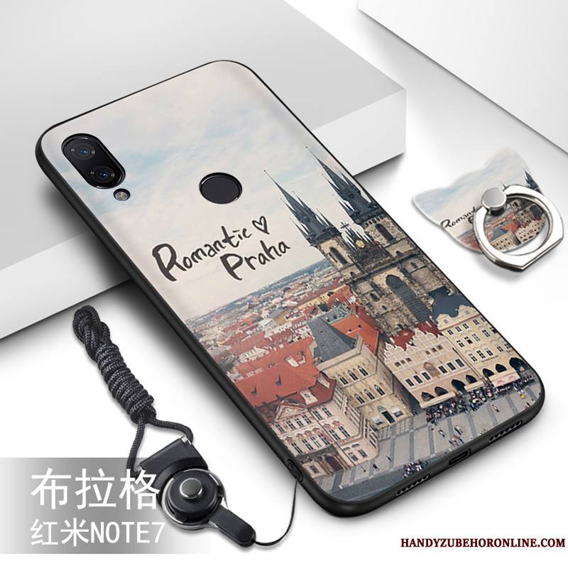 Redmi Note 7 Coque Net Rouge Dessin Animé Peinture Ornements Suspendus Bleu Étui Silicone