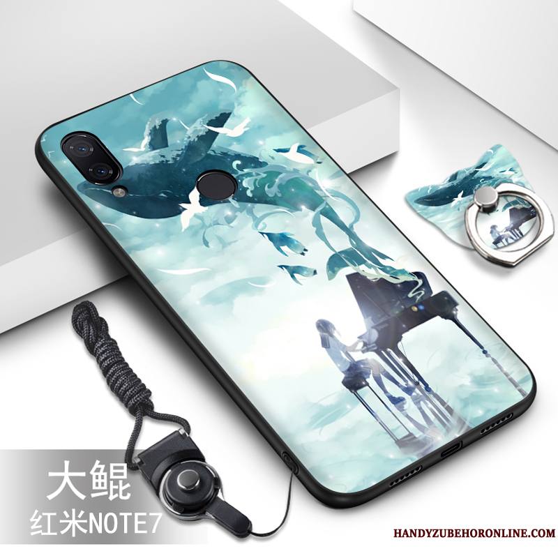 Redmi Note 7 Coque Net Rouge Dessin Animé Peinture Ornements Suspendus Bleu Étui Silicone