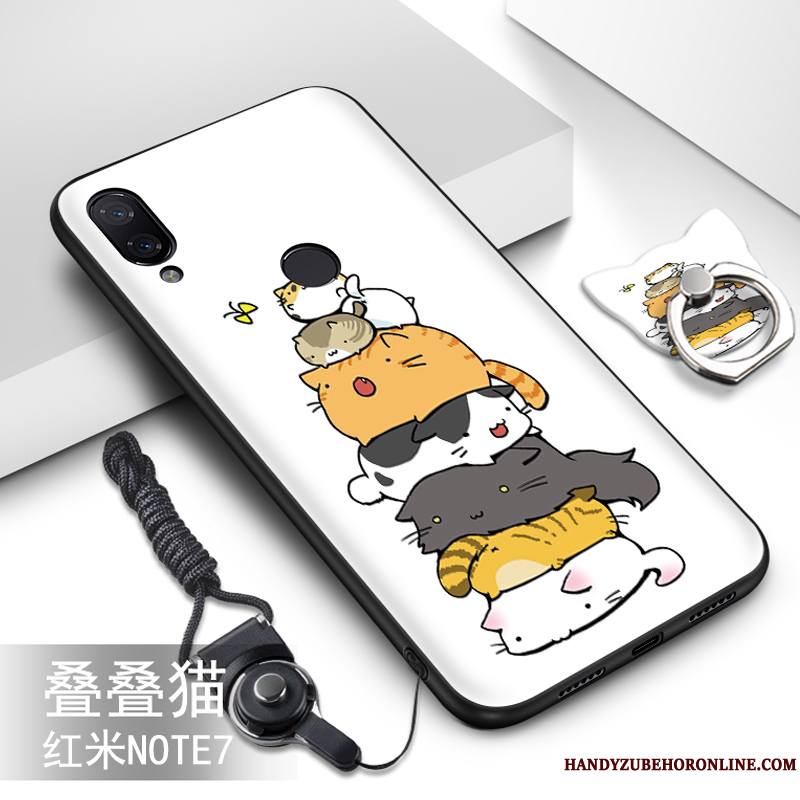 Redmi Note 7 Coque Net Rouge Dessin Animé Peinture Ornements Suspendus Bleu Étui Silicone