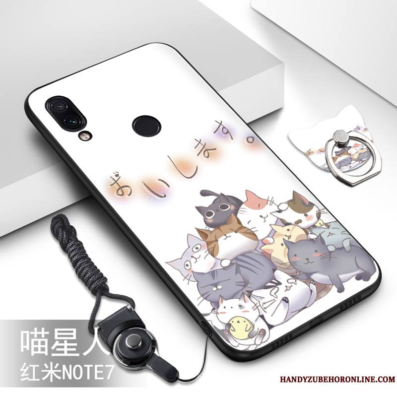 Redmi Note 7 Coque Net Rouge Dessin Animé Peinture Ornements Suspendus Bleu Étui Silicone