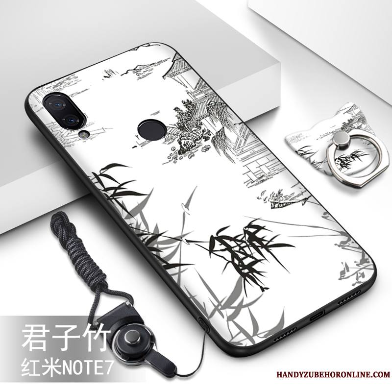 Redmi Note 7 Coque Net Rouge Dessin Animé Peinture Ornements Suspendus Bleu Étui Silicone