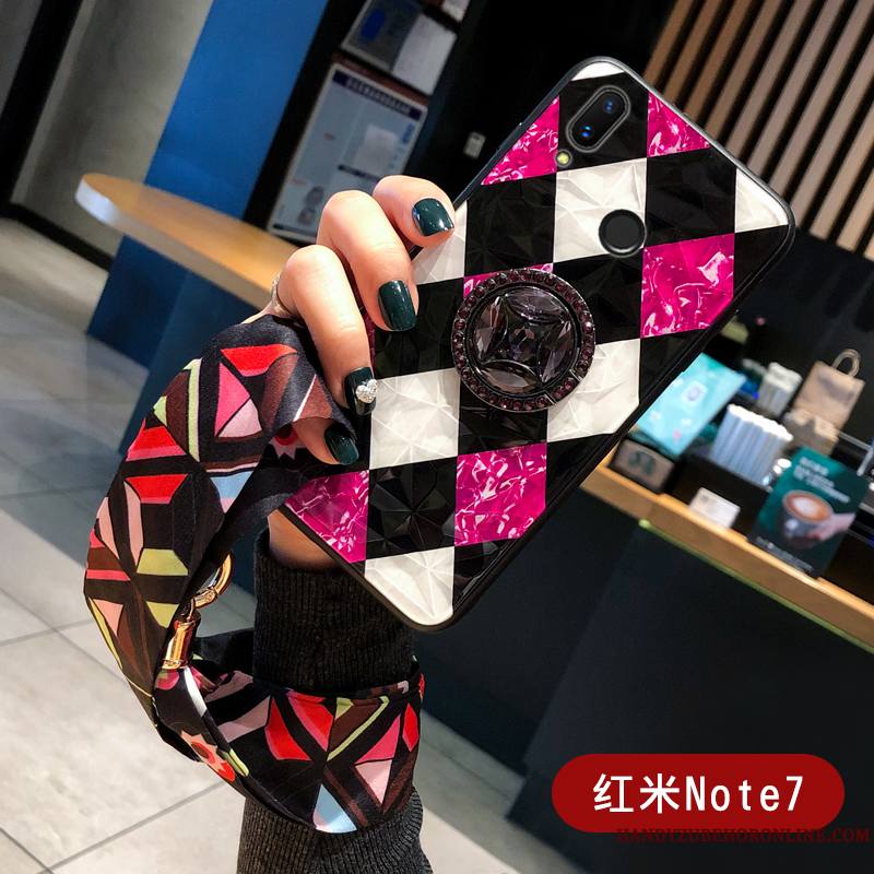 Redmi Note 7 Noir Rouge Multicolore Coque De Téléphone Losange Modèle Fleurie Étui