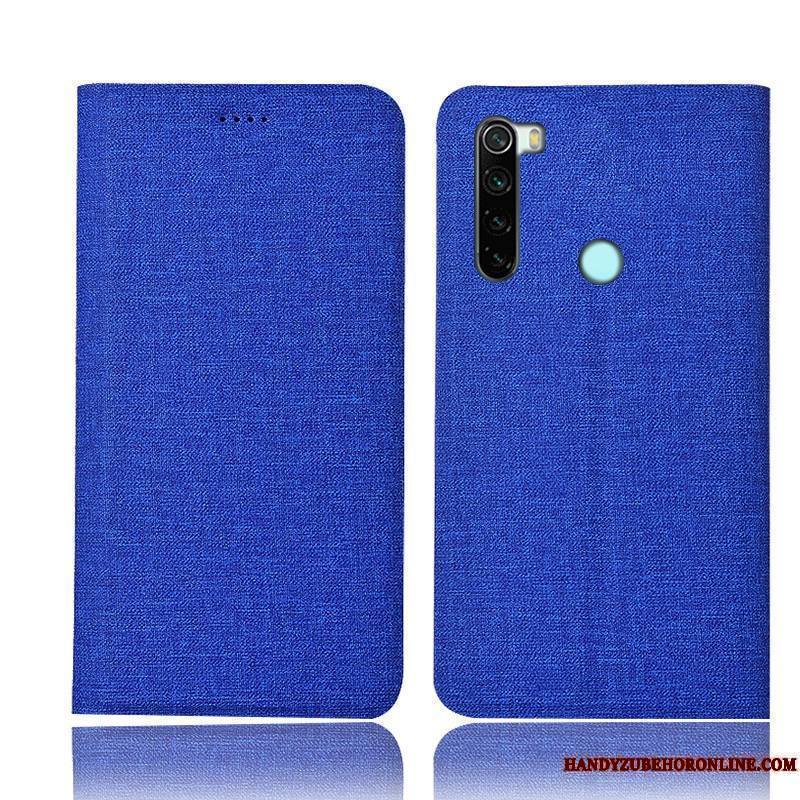 Redmi Note 8 Pro Coque Bleu Petit Étui En Cuir Protection Housse Lin Tout Compris