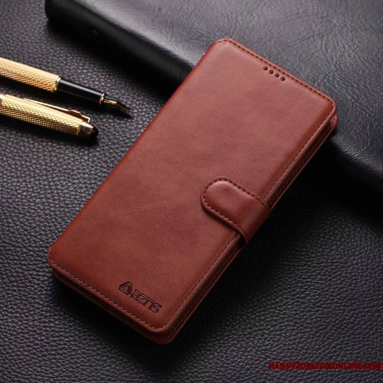 Redmi Note 8 Pro Coque Clamshell Étui En Cuir Protection Petit Rouge De Téléphone