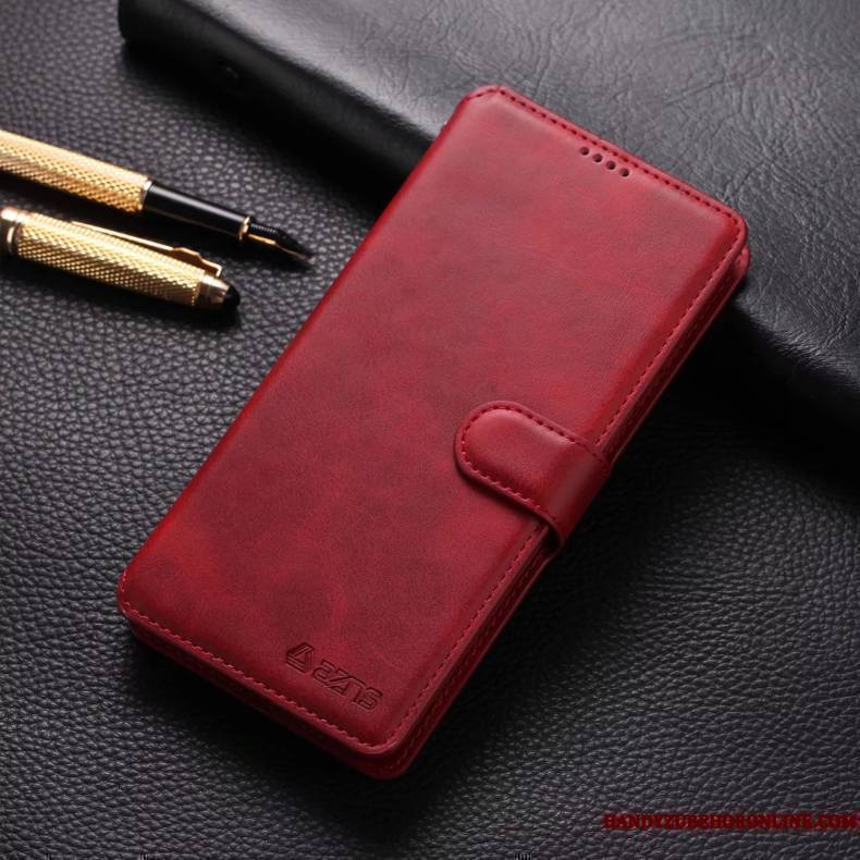 Redmi Note 8 Pro Coque Clamshell Étui En Cuir Protection Petit Rouge De Téléphone