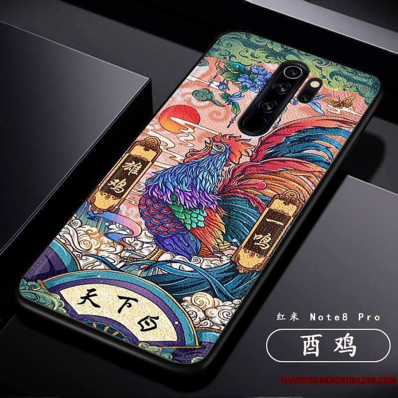 Redmi Note 8 Pro Coque Tout Compris Créatif Dragon Modèle Fleurie Tendance Personnalité Rouge