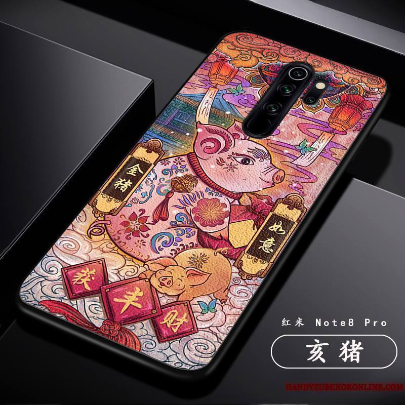 Redmi Note 8 Pro Coque Tout Compris Créatif Dragon Modèle Fleurie Tendance Personnalité Rouge