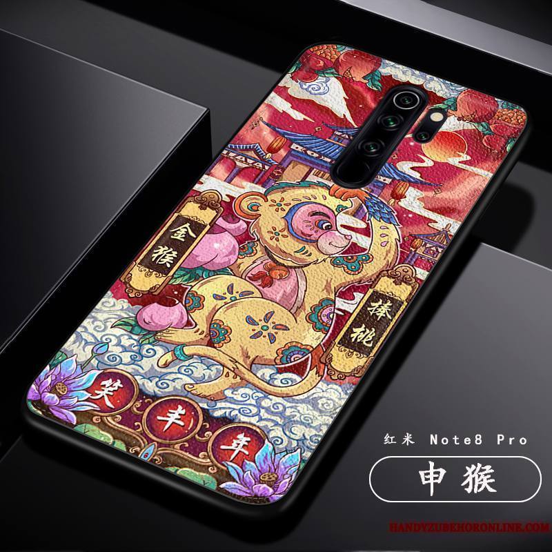 Redmi Note 8 Pro Coque Tout Compris Créatif Dragon Modèle Fleurie Tendance Personnalité Rouge