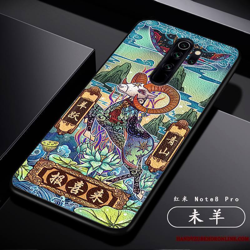 Redmi Note 8 Pro Coque Tout Compris Créatif Dragon Modèle Fleurie Tendance Personnalité Rouge