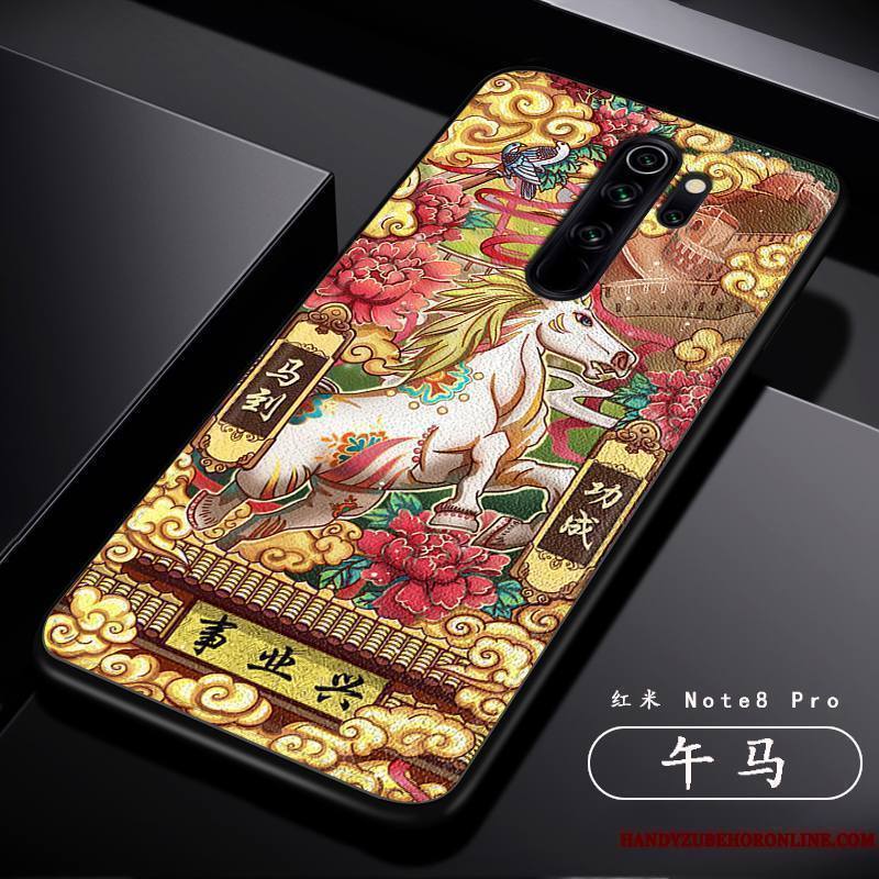 Redmi Note 8 Pro Coque Tout Compris Créatif Dragon Modèle Fleurie Tendance Personnalité Rouge