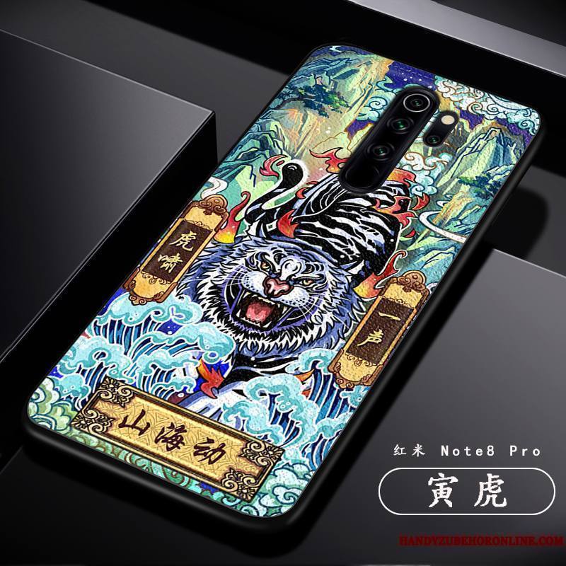 Redmi Note 8 Pro Coque Tout Compris Créatif Dragon Modèle Fleurie Tendance Personnalité Rouge