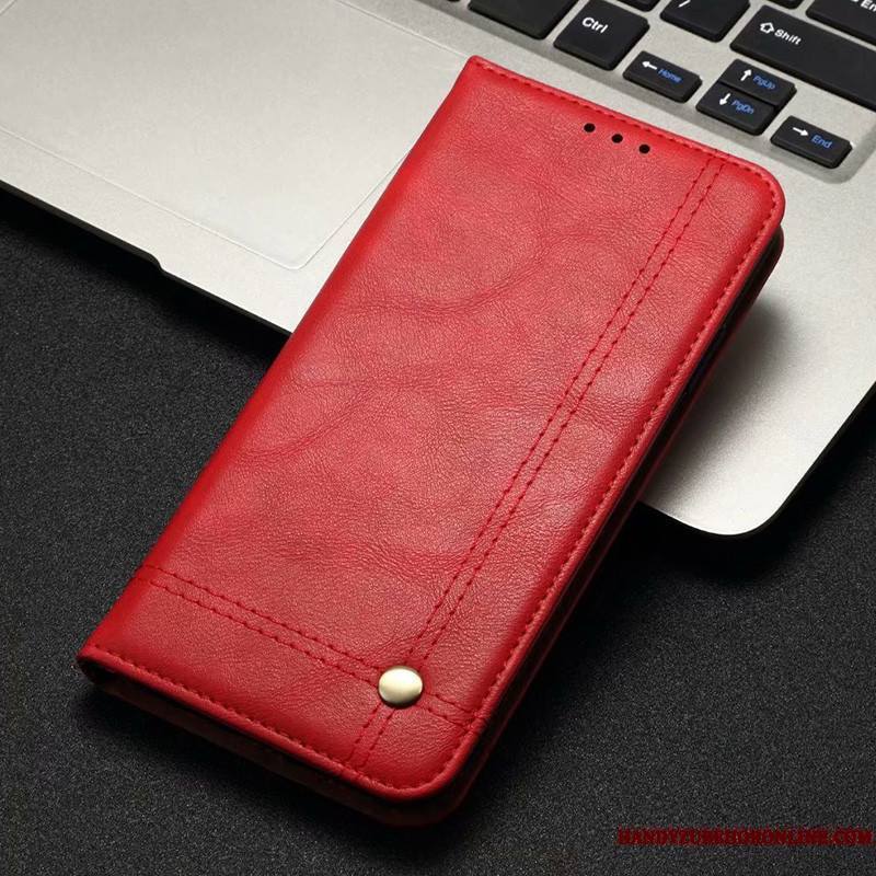 Redmi Note 8t Coque Housse Clair Étui En Cuir Business Tempérer Rouge Membrane