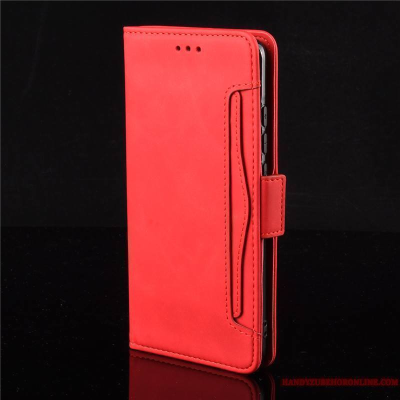 Redmi Note 8t Rouge Protection Étui En Cuir Portefeuille Fluide Doux Noir Coque De Téléphone