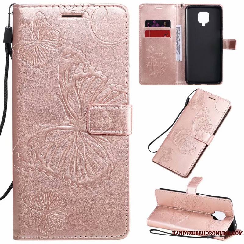 Redmi Note 9 Pro Tout Compris Coque De Téléphone Papillon Rouge Grand Étui En Cuir Violet