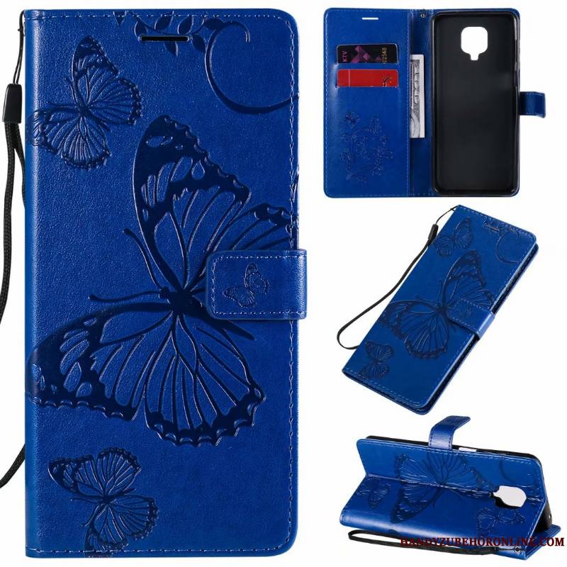 Redmi Note 9 Pro Tout Compris Coque De Téléphone Papillon Rouge Grand Étui En Cuir Violet