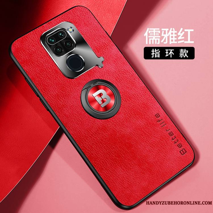 Redmi Note 9 Rouge Coque De Téléphone Business Étui En Cuir Métal Incassable Vert