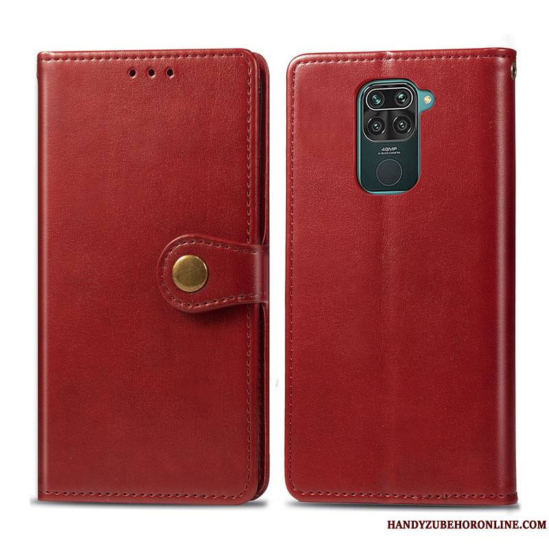 Redmi Note 9 Similicuir Housse Ornements Suspendus Business Coque De Téléphone Rouge Étui