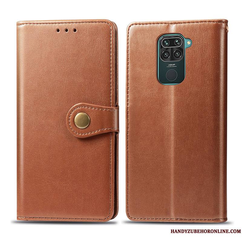 Redmi Note 9 Similicuir Housse Ornements Suspendus Business Coque De Téléphone Rouge Étui