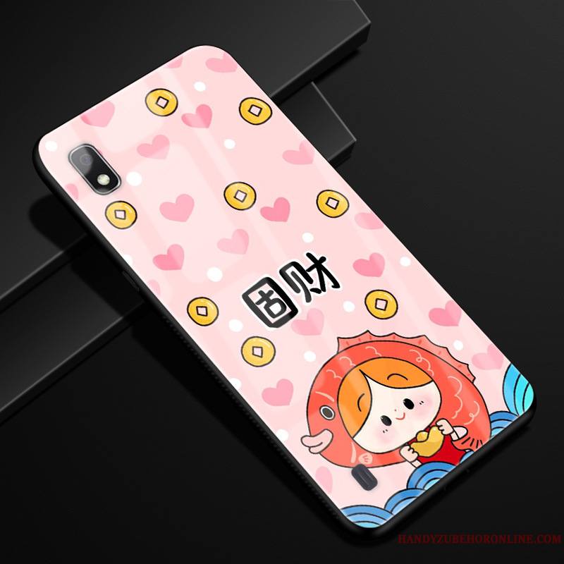 Samsung Galaxy A10 Marque De Tendance Protection Rouge Coque De Téléphone Étui Verre Dessin Animé