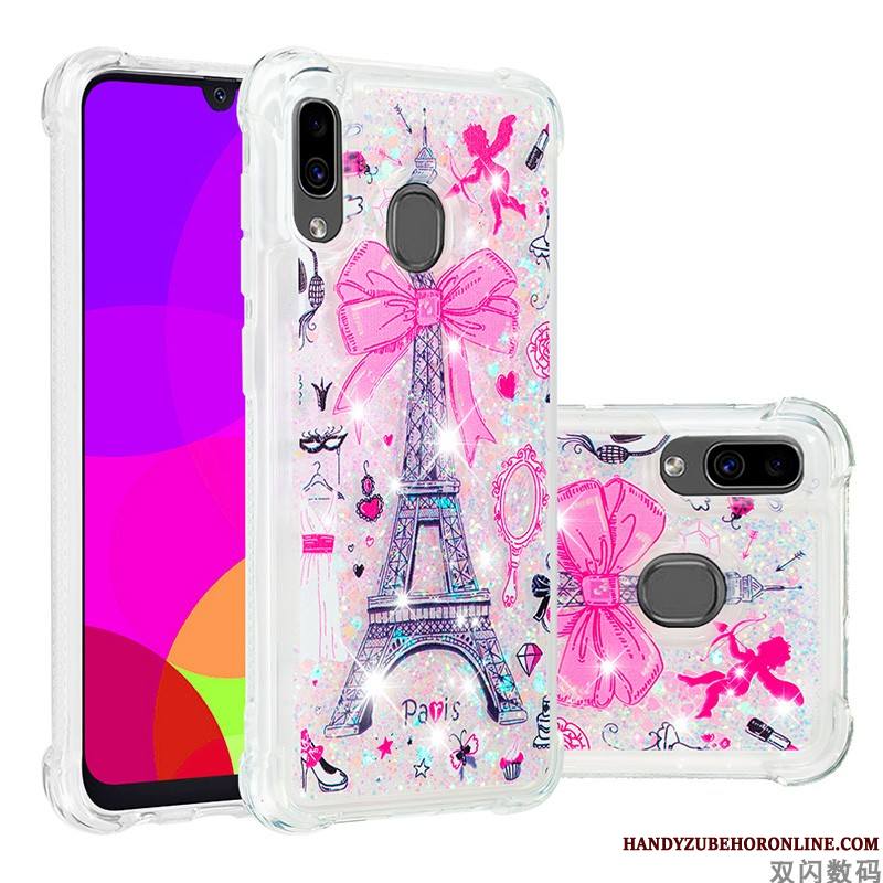 Samsung Galaxy A20e Silicone Protection Quicksand Fluide Doux Rose Étui Coque De Téléphone