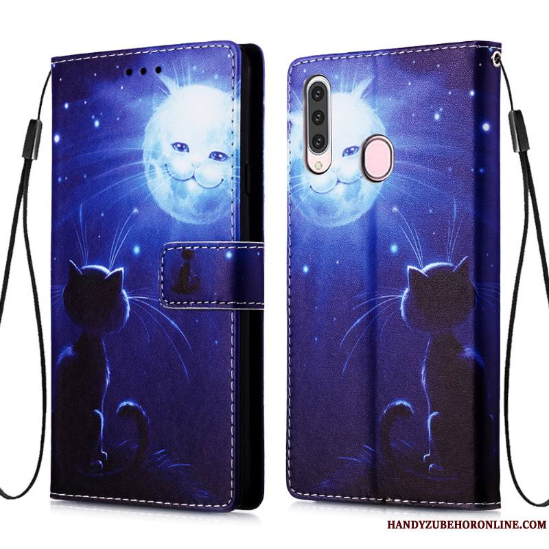 Samsung Galaxy A20s Coque Housse Étui En Cuir Fluide Doux Personnalité Étoile Bleu Carte