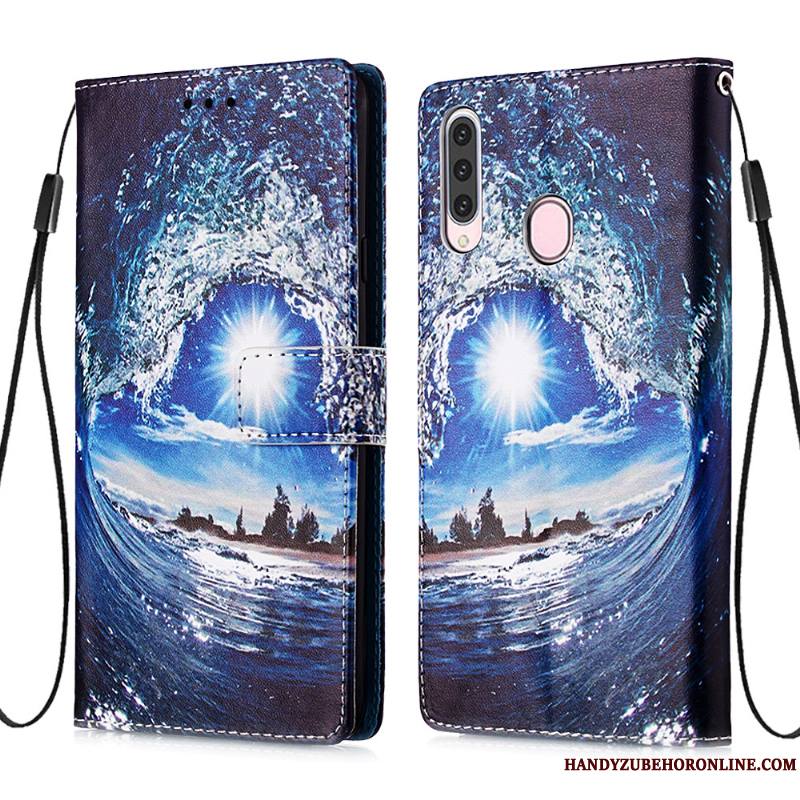 Samsung Galaxy A20s Coque Housse Étui En Cuir Fluide Doux Personnalité Étoile Bleu Carte