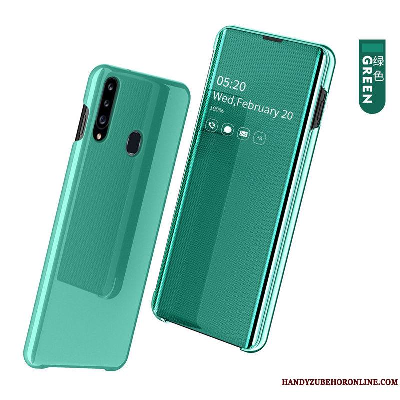 Samsung Galaxy A20s Coque Support Protection Vert Housse Étui En Cuir Miroir Étoile