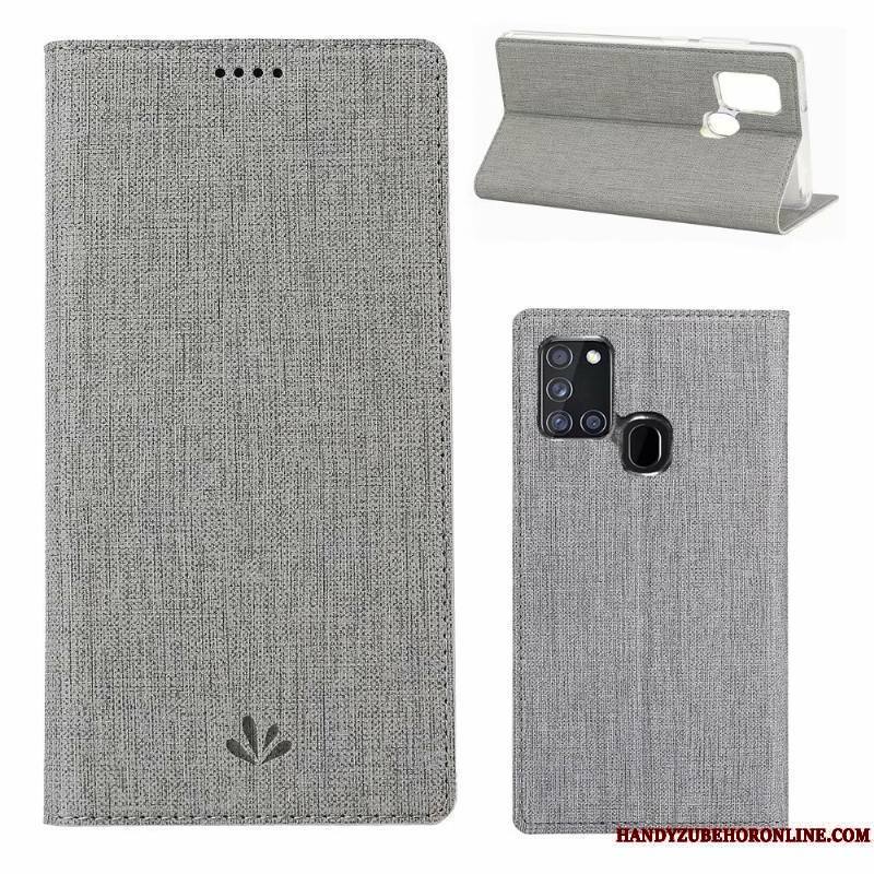 Samsung Galaxy A21s Clamshell Gris Coque De Téléphone Étoile Fluide Doux Incassable Étui En Cuir