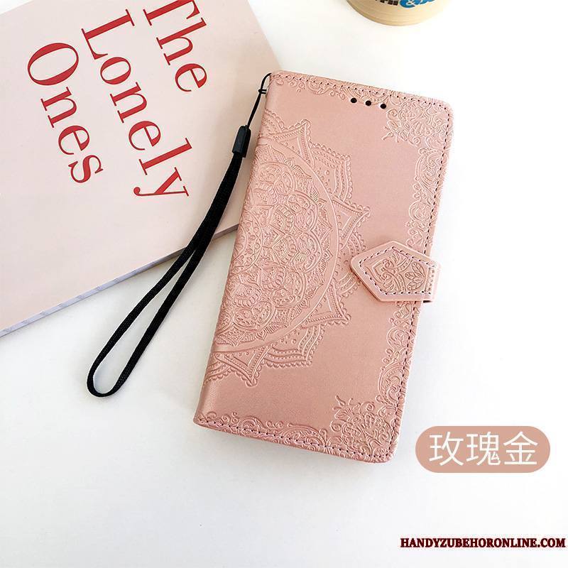 Samsung Galaxy A21s Coque Carte Rose Protection Gaufrage Téléphone Portable Incassable Étui En Cuir