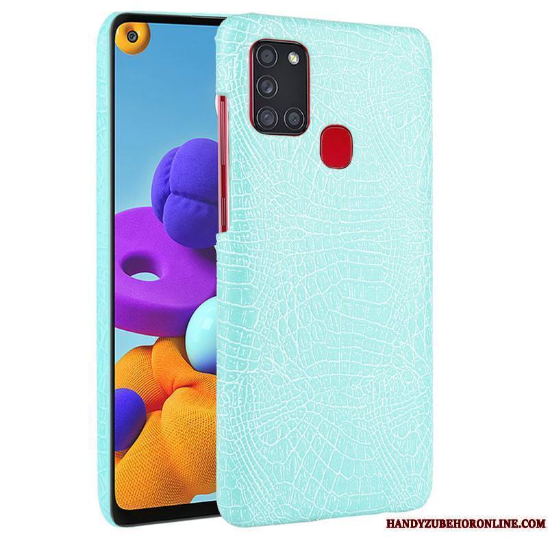 Samsung Galaxy A21s Coque Téléphone Portable Cuir Couvercle Arrière Étui Qualité Bleu Marin