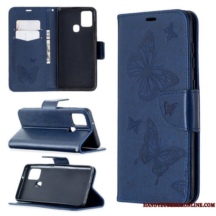 Samsung Galaxy A21s Coque Étoile Étui En Cuir En Relief Téléphone Portable Papillon Violet Incassable
