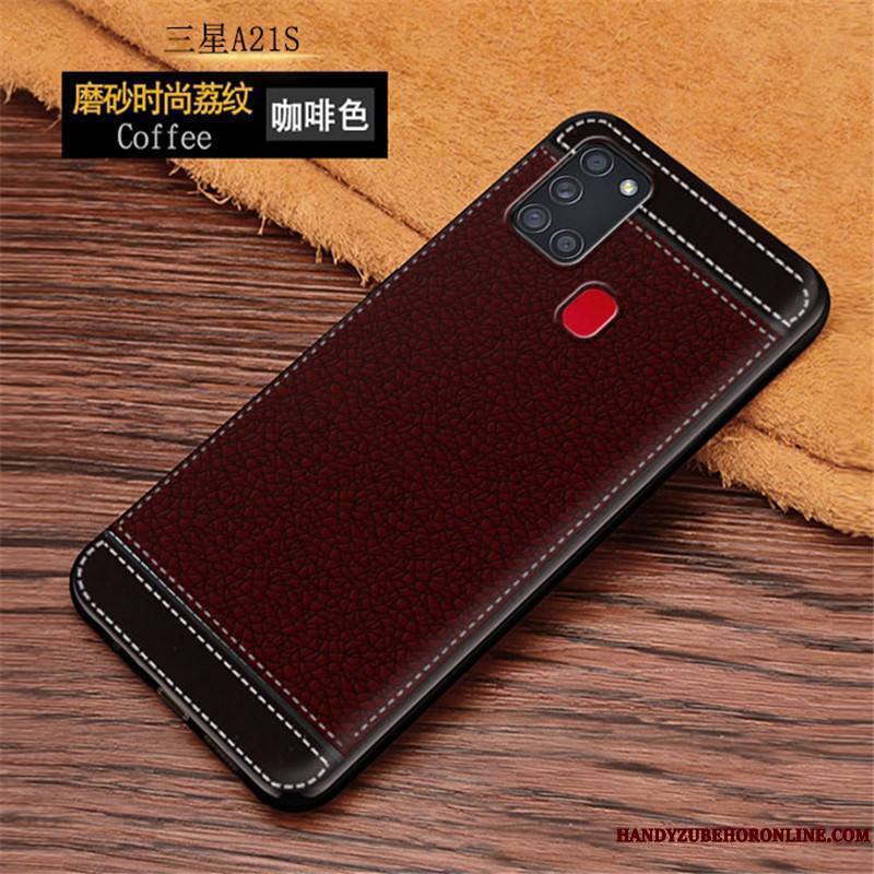 Samsung Galaxy A21s Incassable Simple Coque De Téléphone Délavé En Daim Couleur Unie Tout Compris Fluide Doux