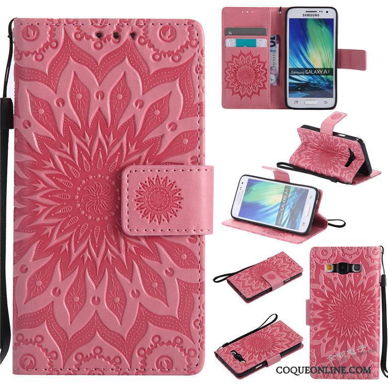 Samsung Galaxy A3 2015 Téléphone Portable Étoile Coque De Téléphone Étui En Cuir Housse Protection Rouge