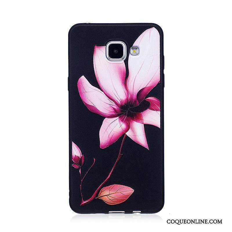 Samsung Galaxy A3 2016 Coque Fluide Doux Protection Fleurs Étoile Noir Peinture Gaufrage