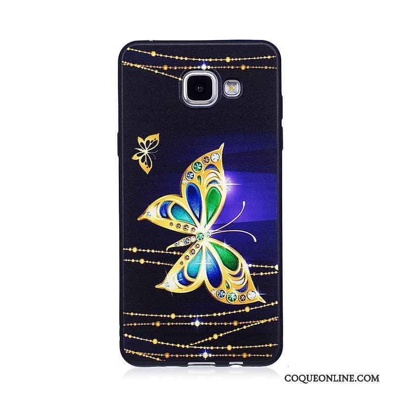 Samsung Galaxy A3 2016 Coque Fluide Doux Protection Fleurs Étoile Noir Peinture Gaufrage