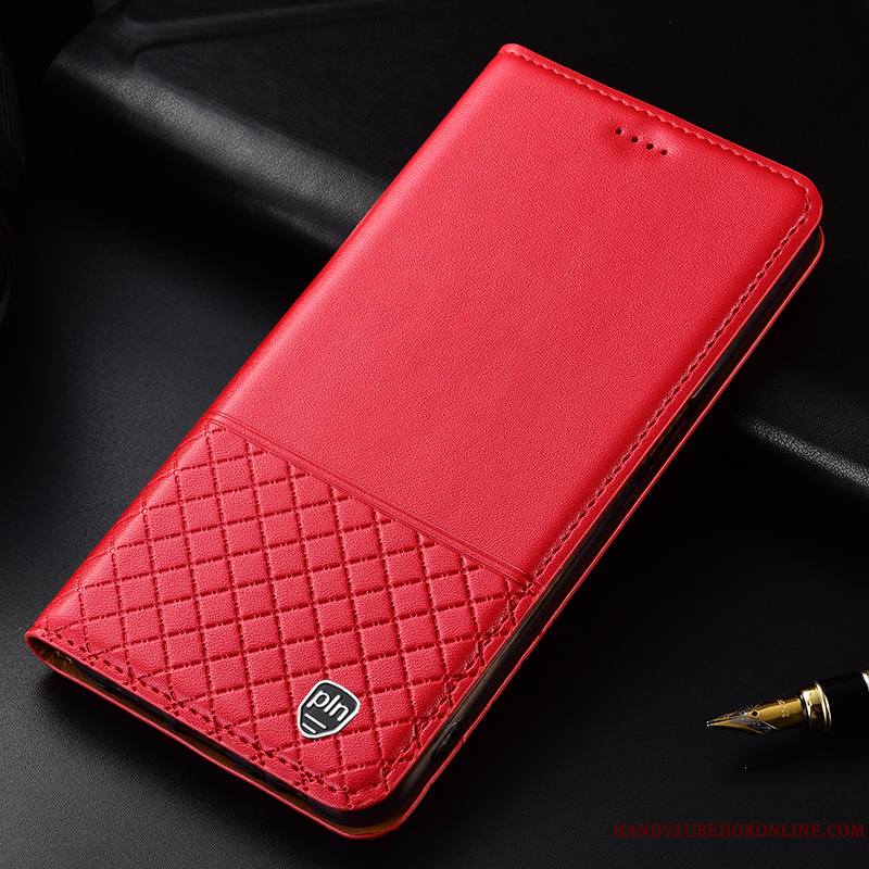 Samsung Galaxy A30s Coque Rouge Étui Cuir Véritable Plaid Étoile Incassable Protection