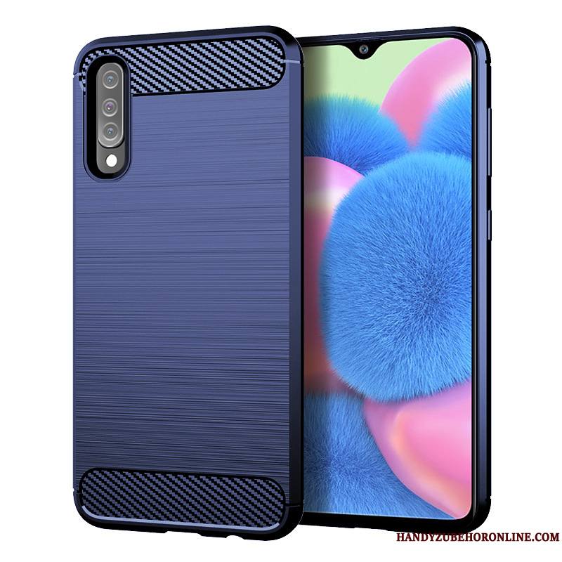 Samsung Galaxy A30s Silicone Coque De Téléphone Bleu Fibre Incassable Soie Modèle Fleurie