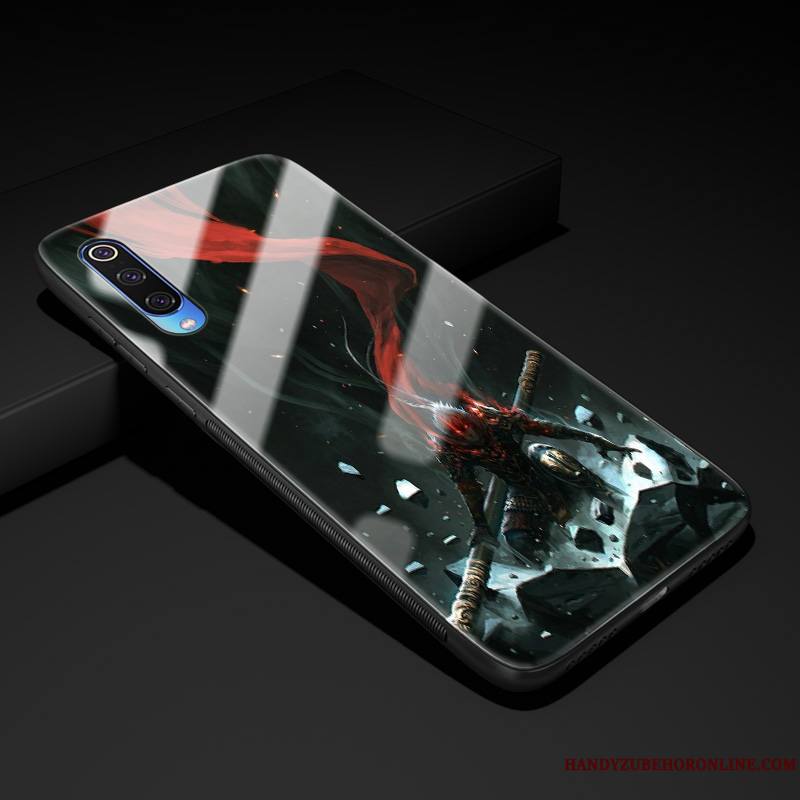 Samsung Galaxy A30s Verre Personnalité Coque De Téléphone Étui Membrane Net Rouge Noir