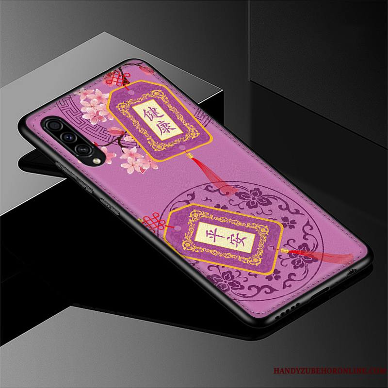 Samsung Galaxy A30s Violet Silicone Gaufrage Cuir Coque De Téléphone Fluide Doux Tendance