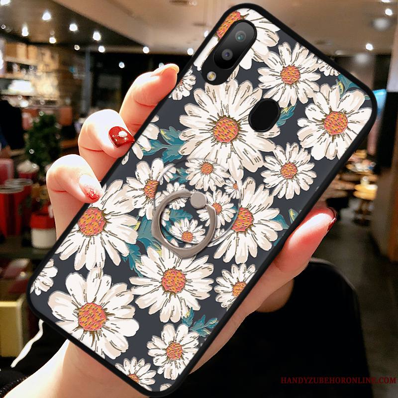 Samsung Galaxy A40 Incassable Coque De Téléphone Silicone Étoile Noir Fleur Étui