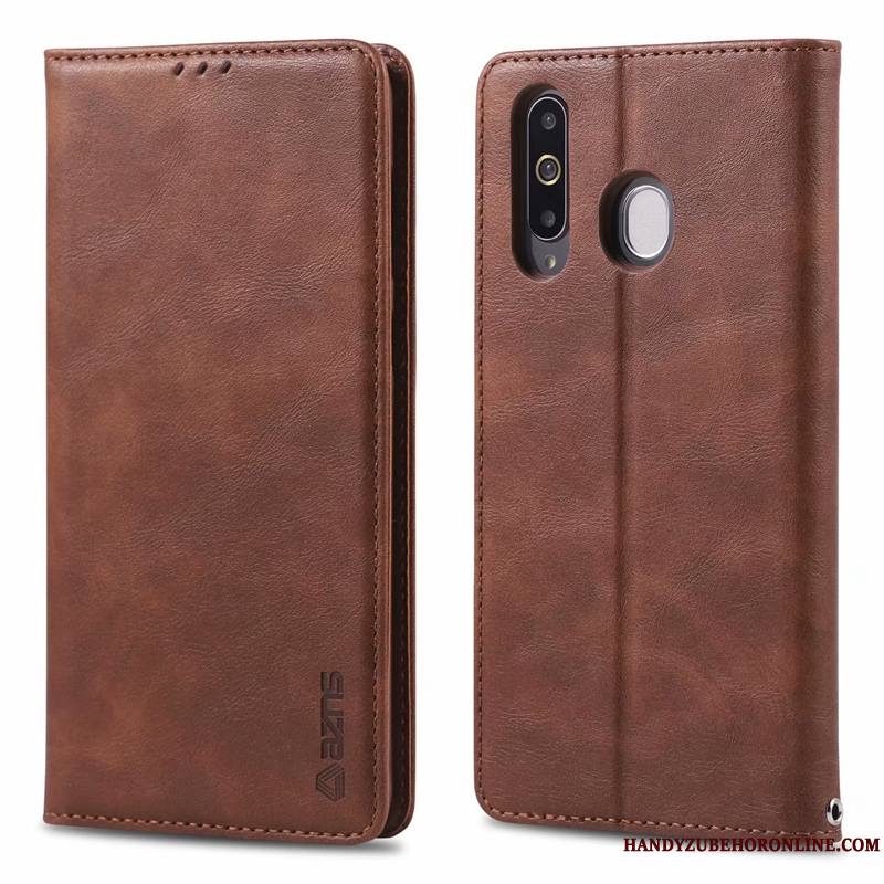 Samsung Galaxy A40s Coque Étui En Cuir Ornements Suspendus Tout Compris Luxe Marron Élégant Étoile